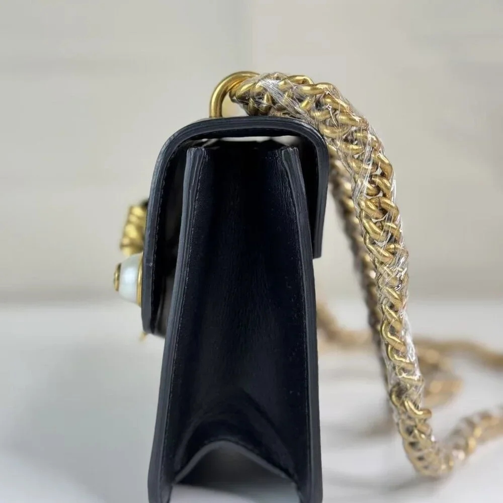 Gucci Black Pearly Peony Chain Shoulder Bag Leather - Picture 4 of 9